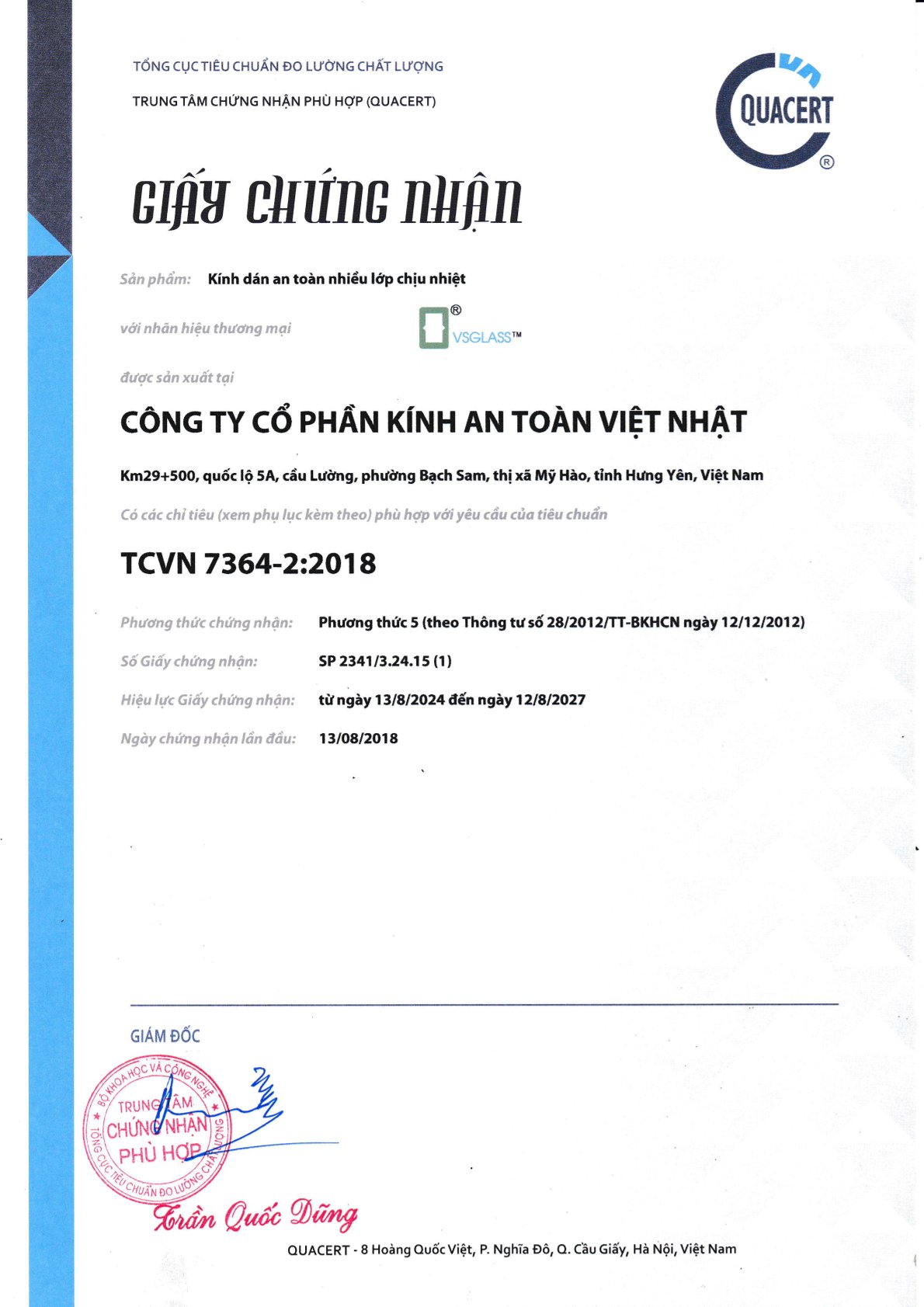 giấy chứng nhận chất lượng kính